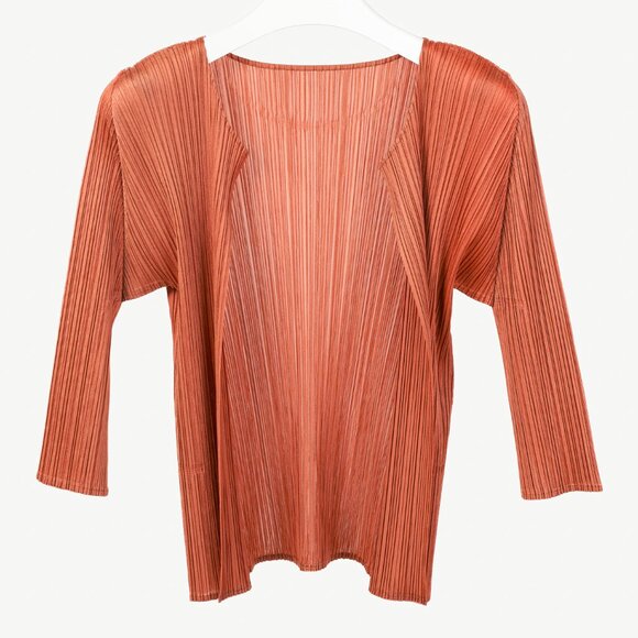 Pleats Please Issey Miyake Terracotta Open-Front Cardigan - Picture 1 of 7